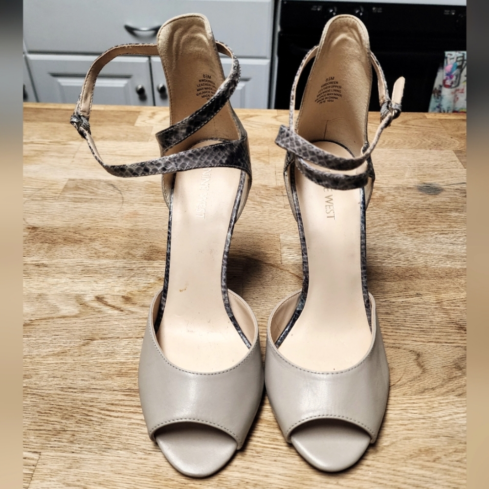 Nine West Women's Tan & Snake Print Heels, 8.5